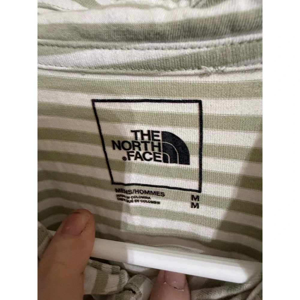 The North Face Mens Striped Polo Shirt‎ Sage Green White Cotton Lyocell Size M